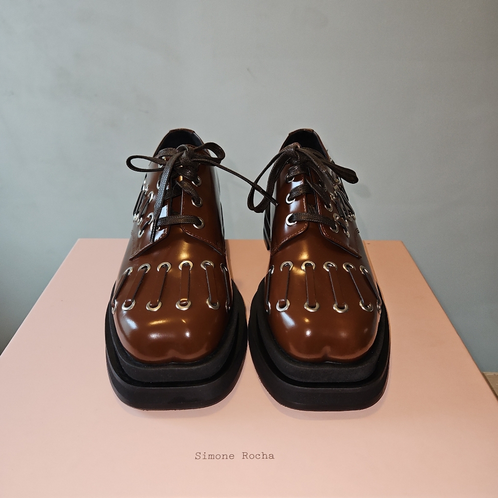 Simone Rocha Heart Toe Brown And Black Platform Brogues